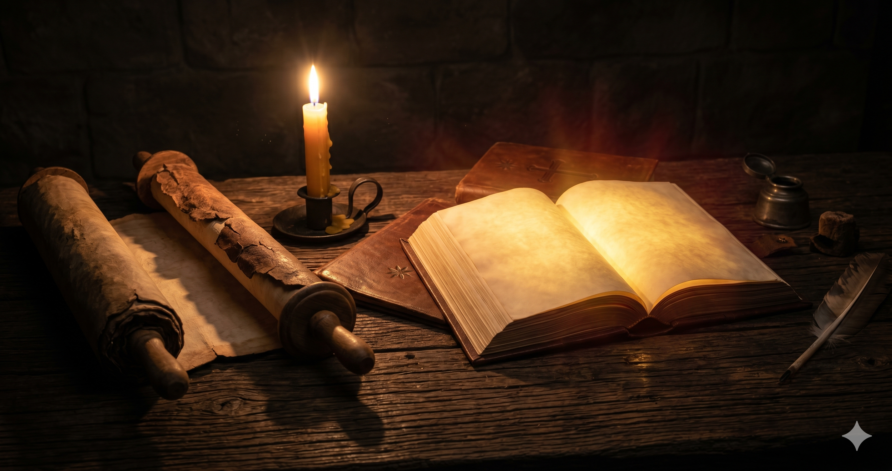 Two open ancient scrolls side by side — understanding the relationship between the Old and New Testament